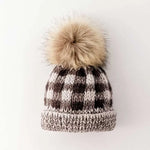 Load image into Gallery viewer, Grey Buffalo Check Pom Pom Beanie Hat
